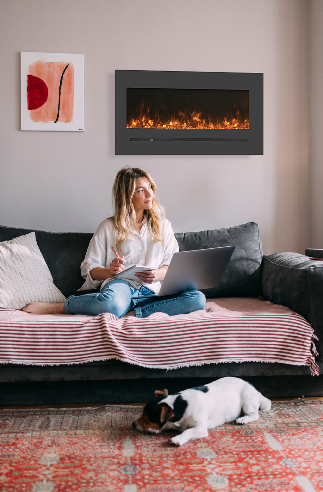 Sierra Flame by Amantii 26" Wall Mount/Flush Mount Electric Fireplace With Deep Charcoal Colored Steel Surround and Glass Media