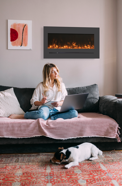 Sierra Flame by Amantii 26" Wall Mount/Flush Mount Electric Fireplace With Deep Charcoal Colored Steel Surround and Glass Media