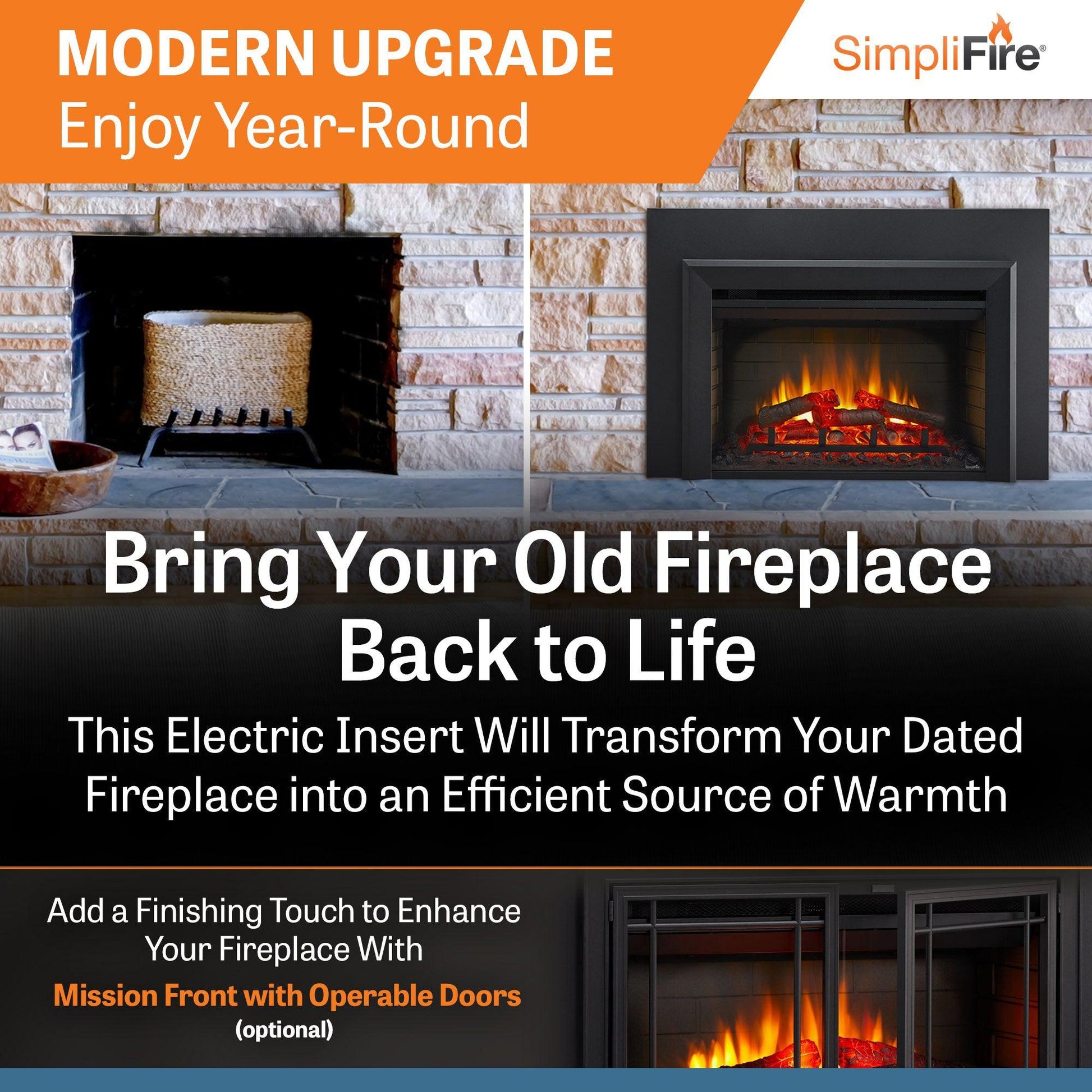 SimpliFire 30" Traditional Electric Built-In Fireplace Insert