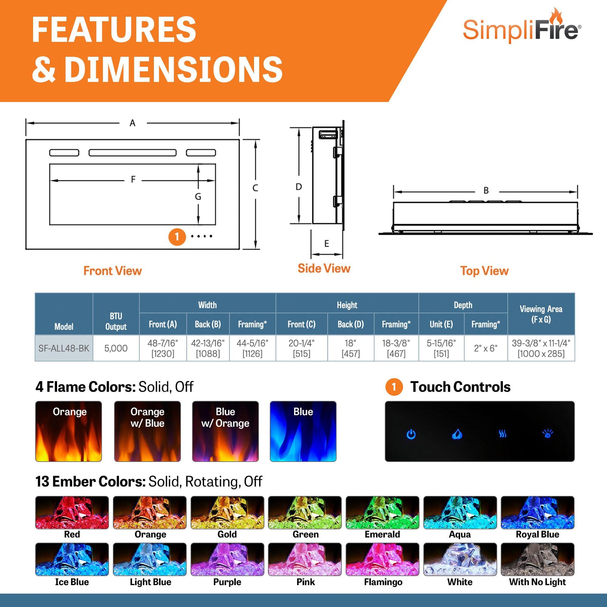 SimpliFire Allusion 48" Linear Electric Recessed Fireplace