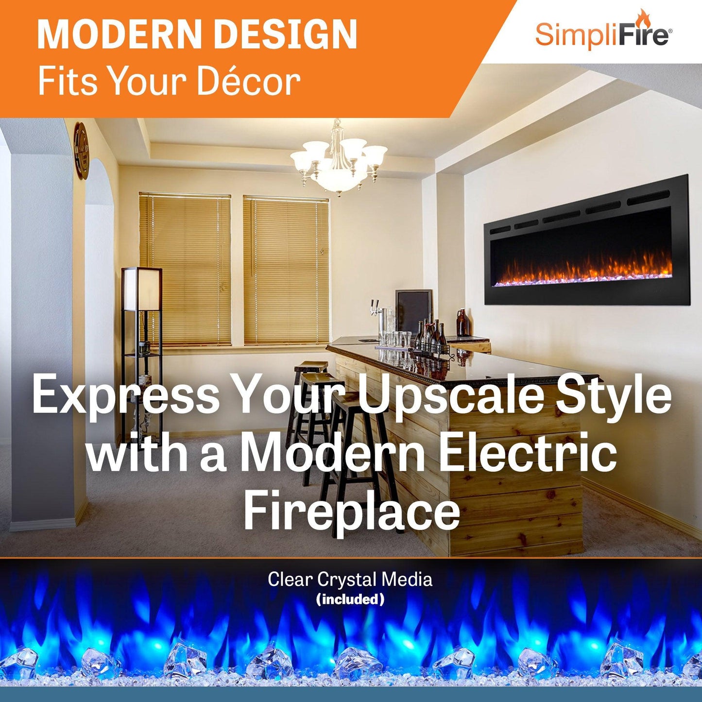 SimpliFire Allusion 84" Linear Electric Recessed Fireplace
