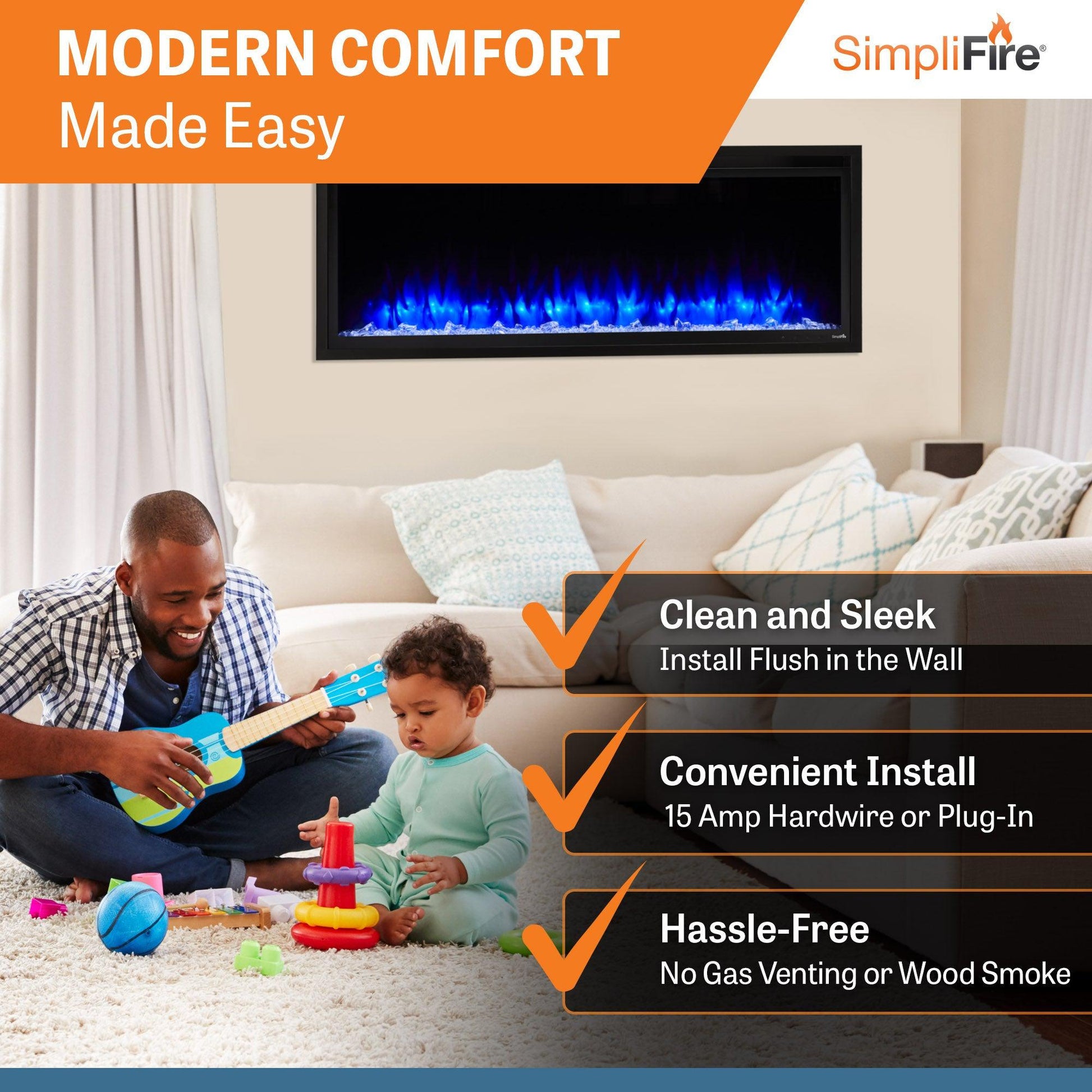 SimpliFire Allusion Platinum 50" Linear Electric Recessed Fireplace