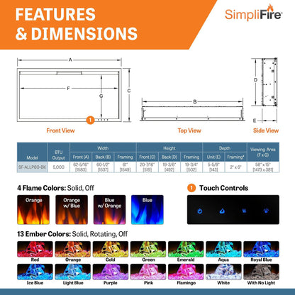 SimpliFire Allusion Platinum 60" Linear Electric Recessed Fireplace