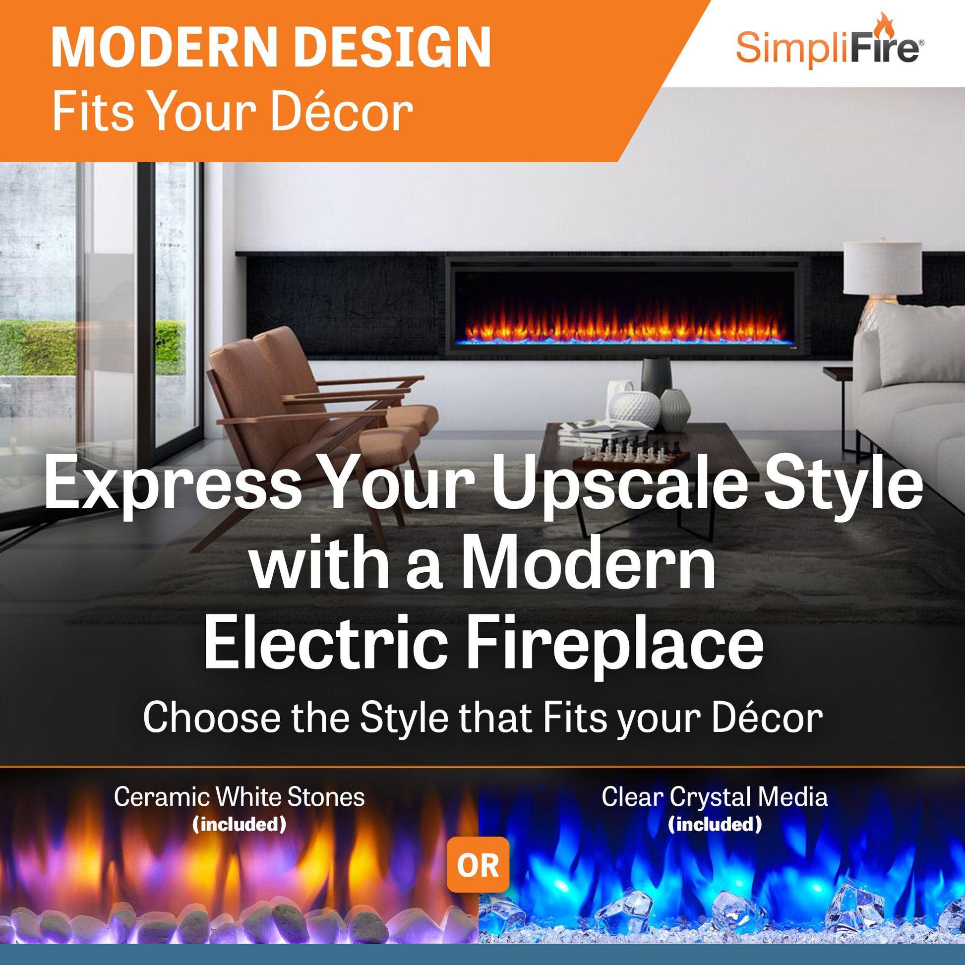 SimpliFire Allusion Platinum 72" Linear Electric Recessed Fireplace