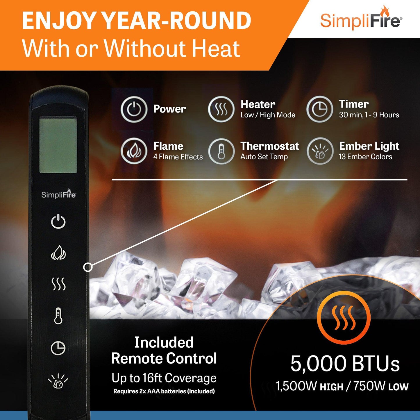 SimpliFire Allusion Platinum 72" Linear Electric Recessed Fireplace