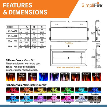 SimpliFire Allusion Slim 50" Linear Electric Recessed Fireplace