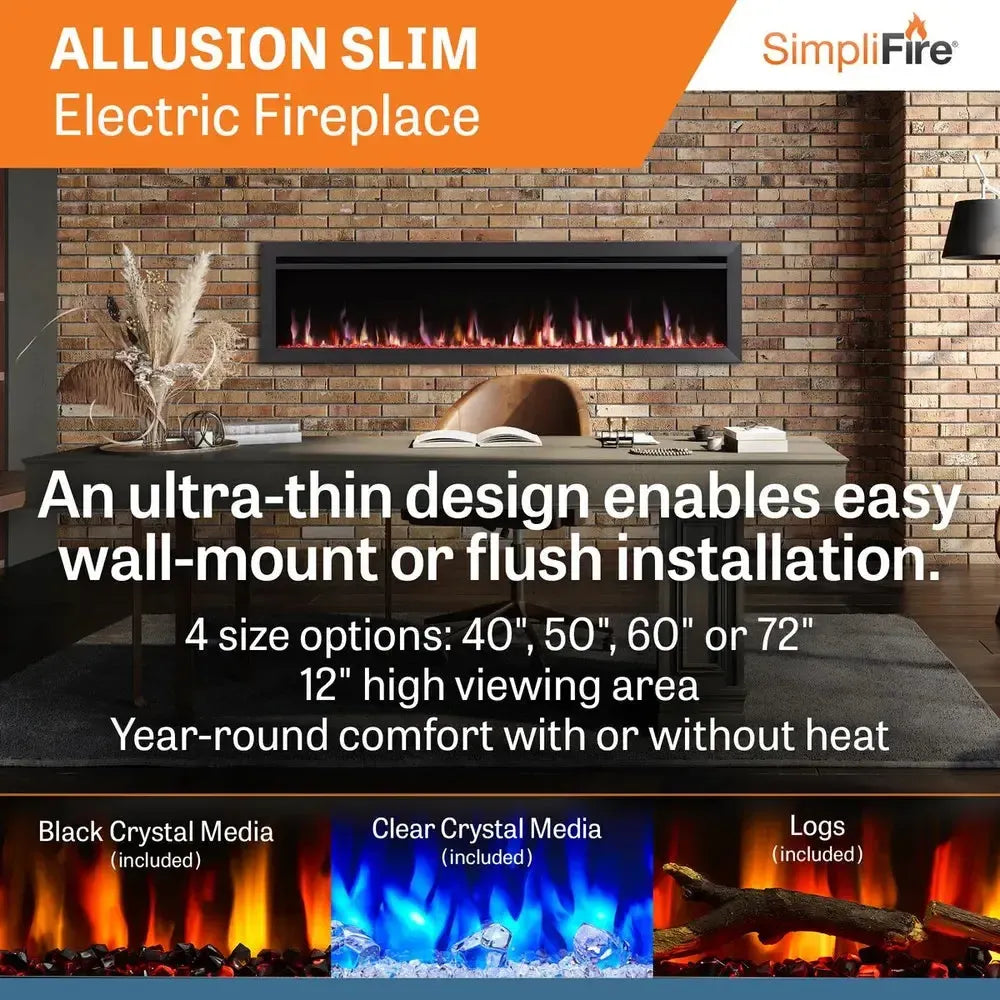 SimpliFire Allusion Slim 50" Linear Electric Recessed Fireplace