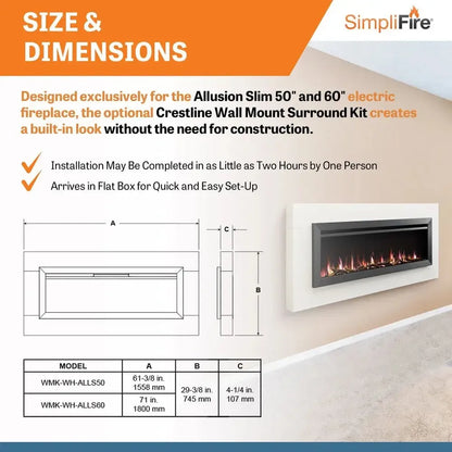 SimpliFire Allusion Slim 72" Linear Electric Recessed Fireplace