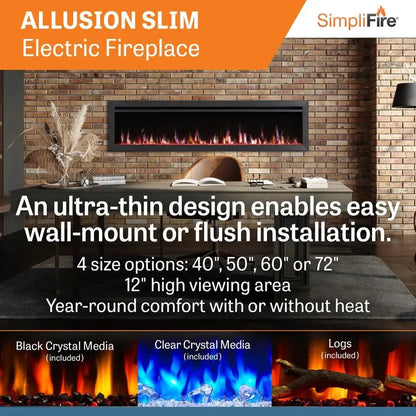 SimpliFire Allusion Slim 72" Linear Electric Recessed Fireplace