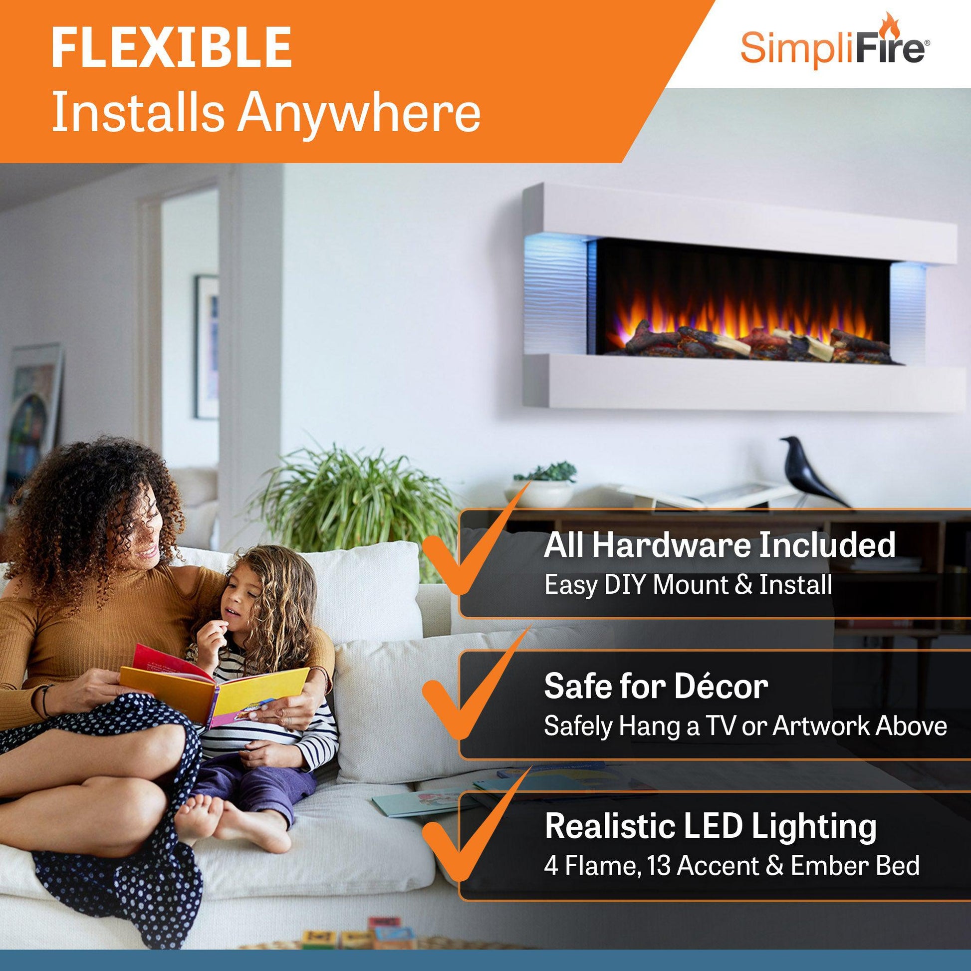 SimpliFire Format 36" Linear Electric Wall Mount Fireplace