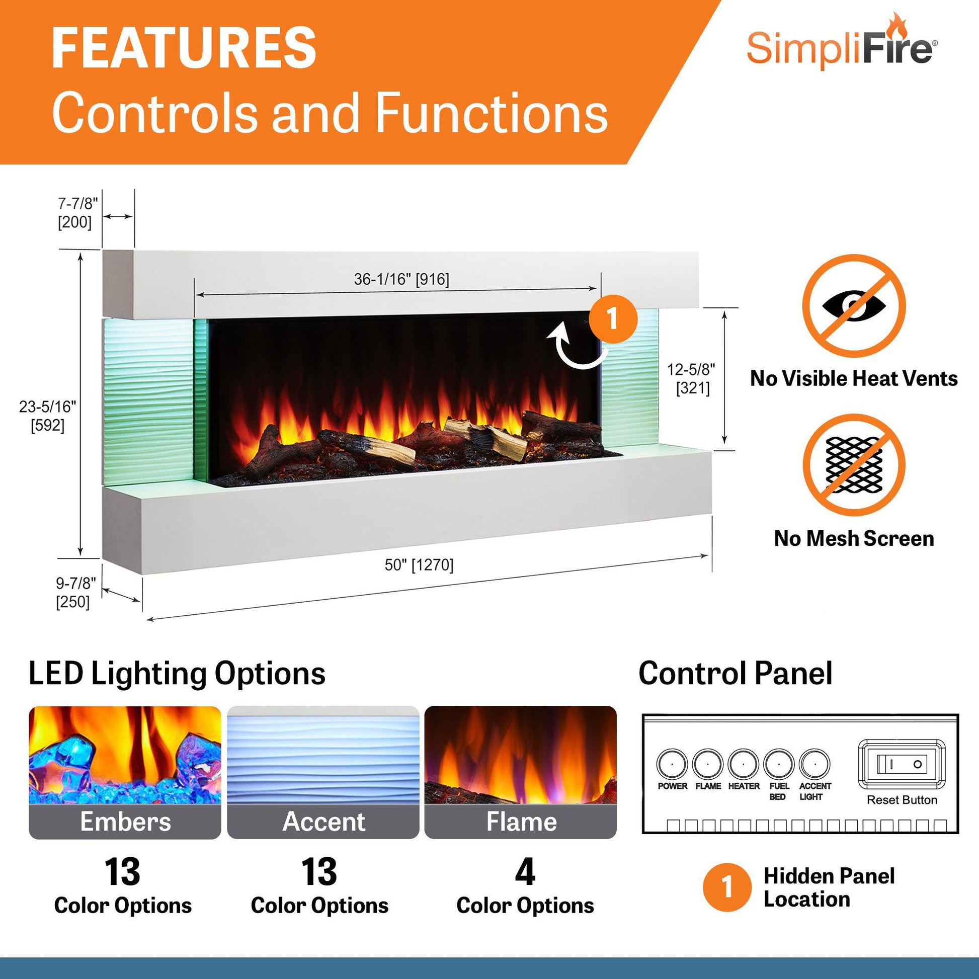 SimpliFire Format 36" Linear Electric Wall Mount Fireplace