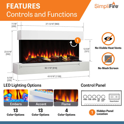 SimpliFire Format 36" Linear Electric Wall Mount Fireplace