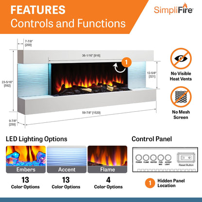 SimpliFire Format 36" Linear Electric Wall Mount Fireplace