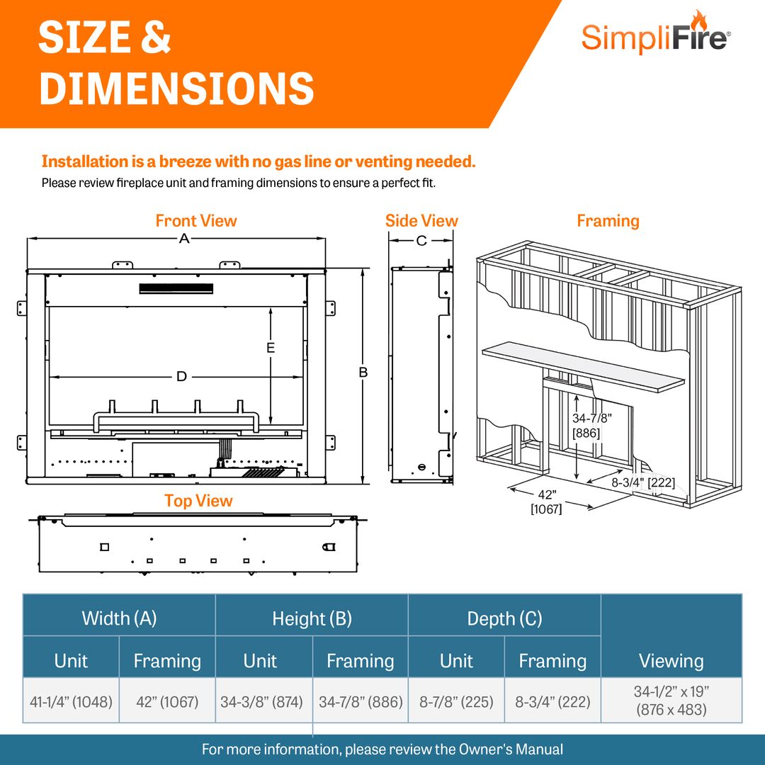 SimpliFire Inception 36" Built-In Electric Fireplace