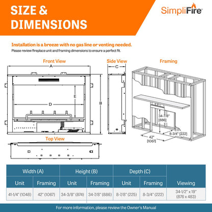 SimpliFire Inception 36" Built-In Electric Fireplace