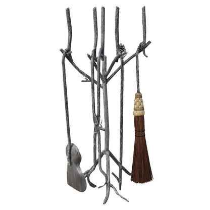 Stone County Ironworks 32" 904-030 5-Piece Pine Fireplace Tool Set w/ Natural Broom