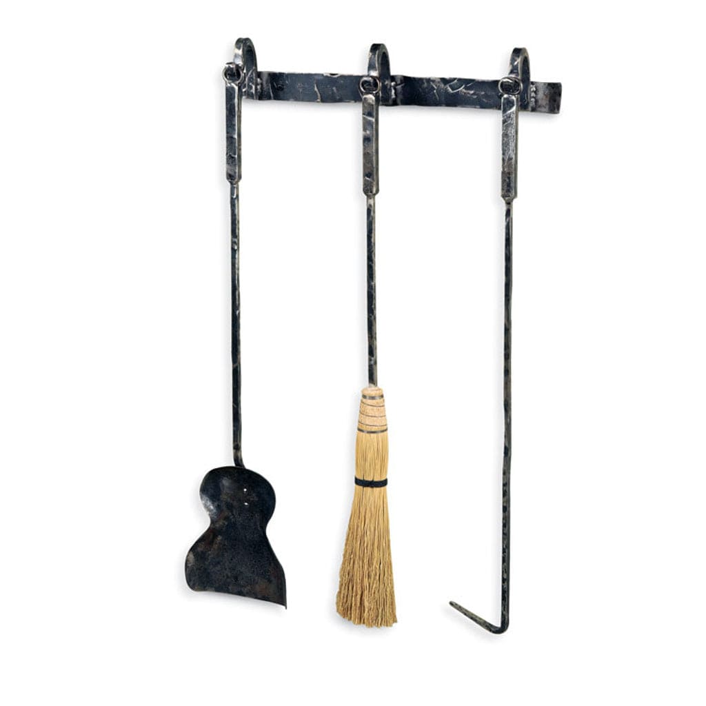 Stone County Ironworks 32" 906-041 3-Piece Studio Series Wall Mounted Fireplace Tool Set w/ Natural Broom
