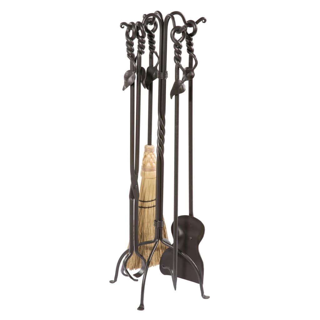 Stone County Ironworks 33" 900-329 5-Piece Leaf Fireplace Tool Set w/ Natural Broom