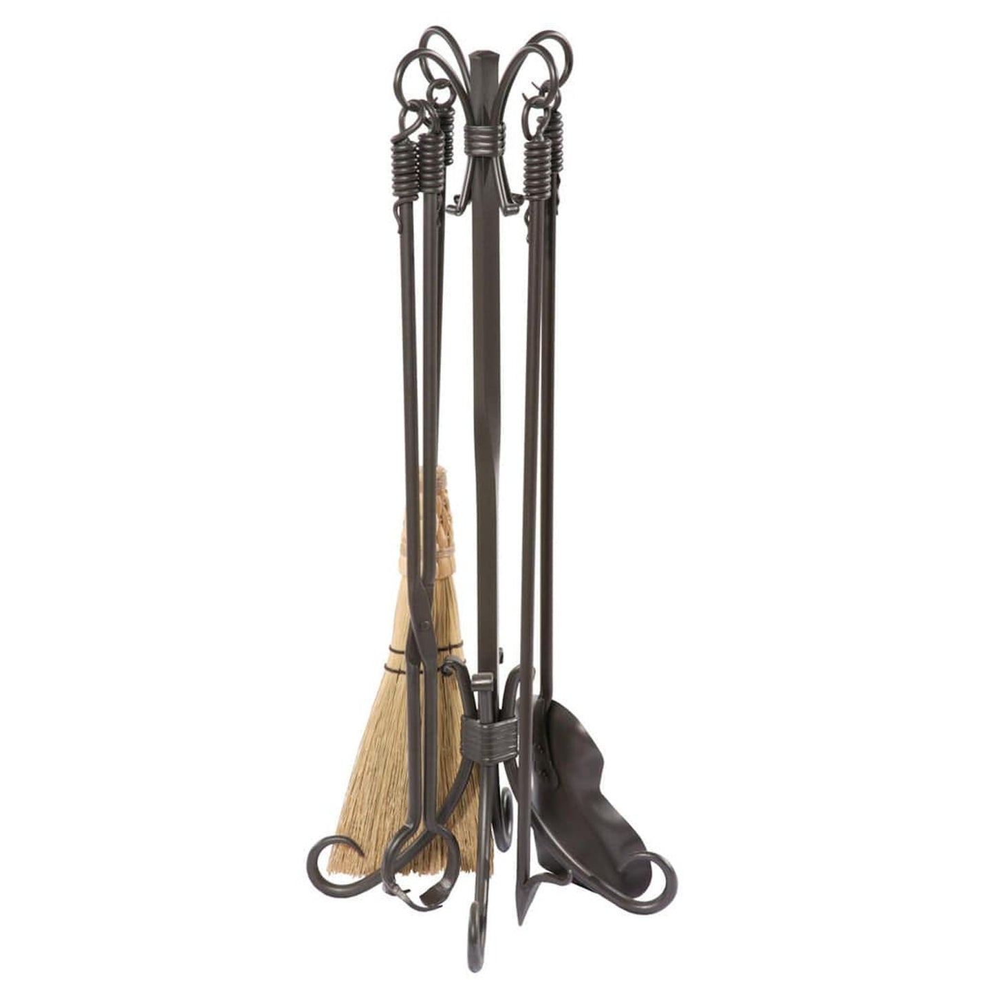 Stone County Ironworks 34" 902-708 5-Piece Phoenix Fireplace Tool Set w/ Natural Broom