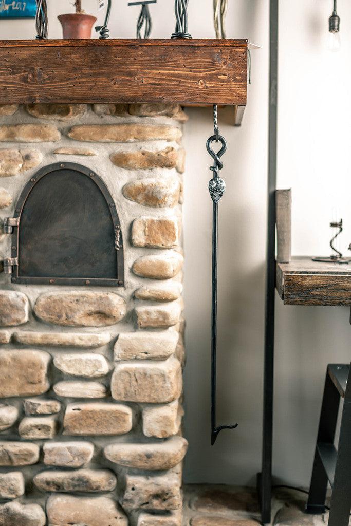 Stone County Ironworks Evening Shade 30" Chalk White Hand-Forged Iron Fire Poker With Gold Iron Accent