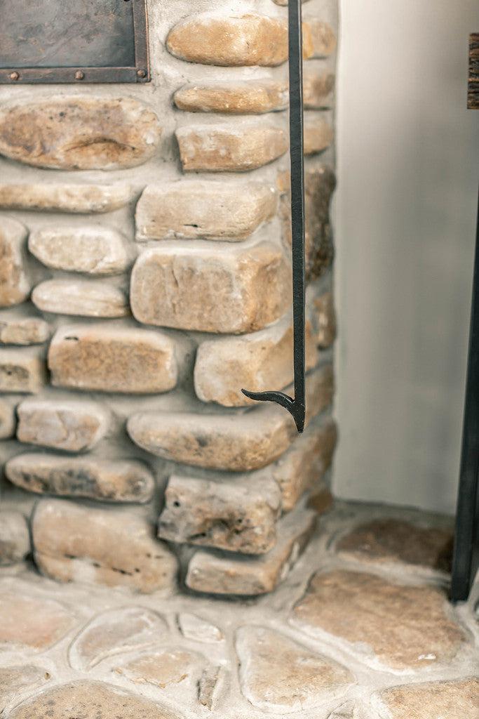 Stone County Ironworks Square Loop 30" Chalk White Hand-Forged Iron Fire Poker With Gold Iron Accent