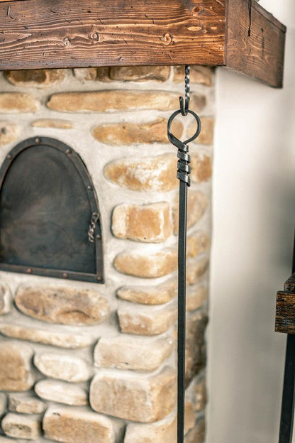 Stone County Ironworks Square Loop 30" Chalk White Hand-Forged Iron Fire Poker With Pewter Iron Accent