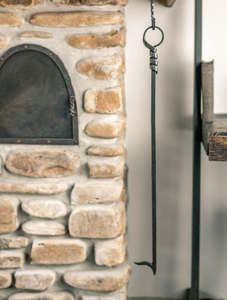 Stone County Ironworks Square Loop 30" Hand Rubbed Brass Hand-Forged Iron Fire Poker With Copper Iron Accent