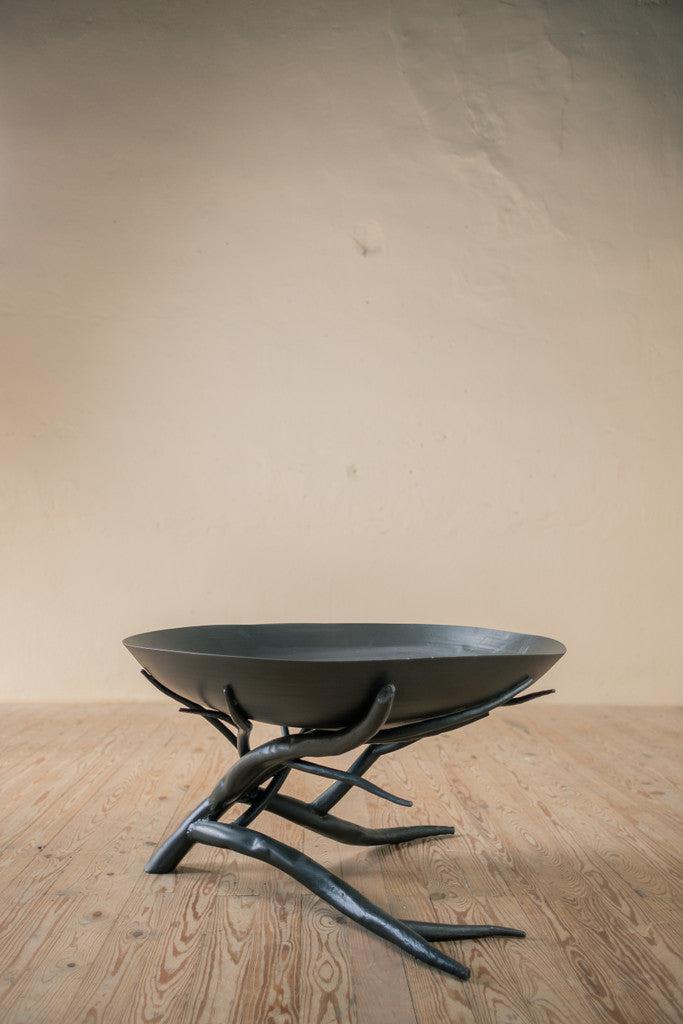 Stone County Ironworks Sycamore 30" Natural Black Outdoor Wood-Burning Fire Pit With Gold Iron Accent