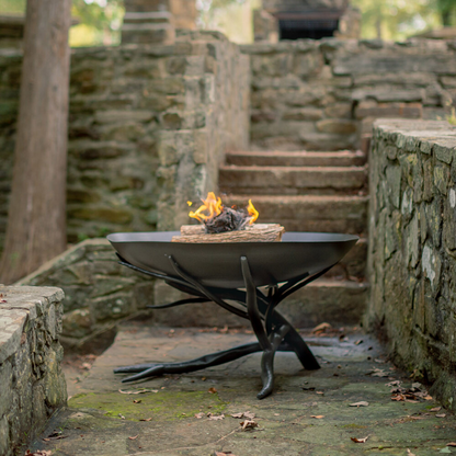 Stone County Ironworks Sycamore 30" Natural Black Outdoor Wood-Burning Fire Pit With Gold Iron Accent