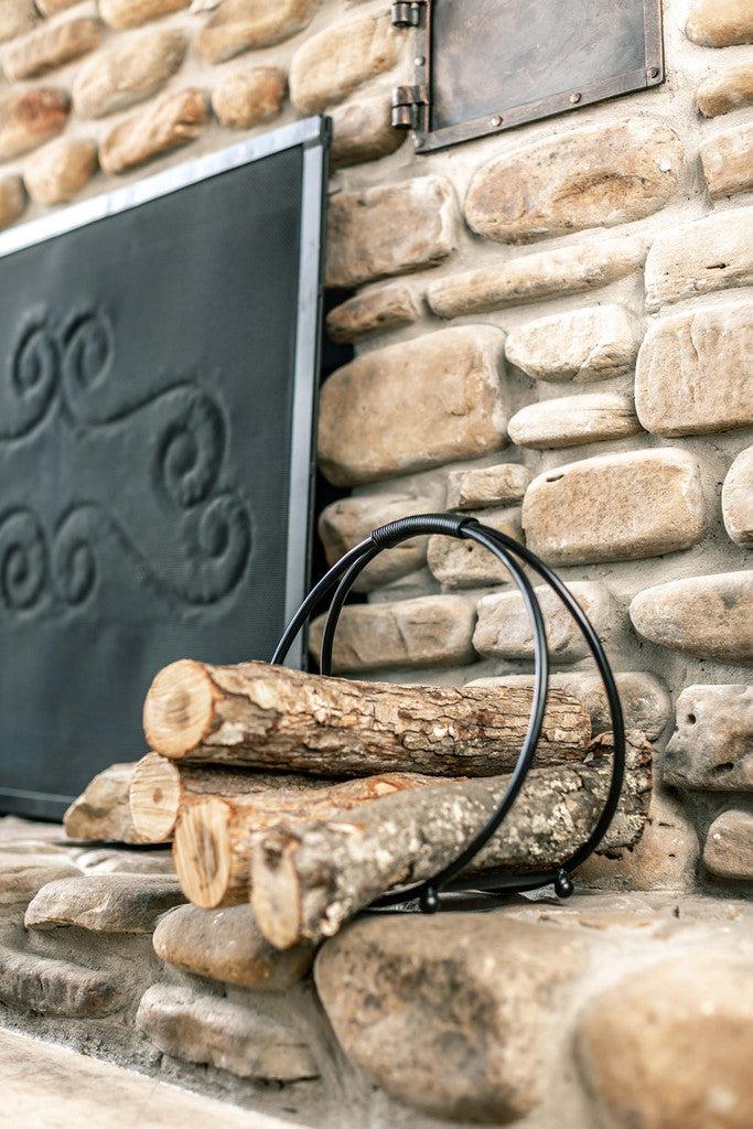 Stone County Ironworks Sylamore 13" Hand Rubbed Ivory Small Hand-Forged Iron Log Holder With Gold Iron Accent