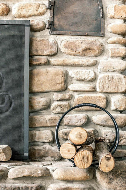 Stone County Ironworks Sylamore 13" Hand Rubbed Ivory Small Hand-Forged Iron Log Holder With Gold Iron Accent