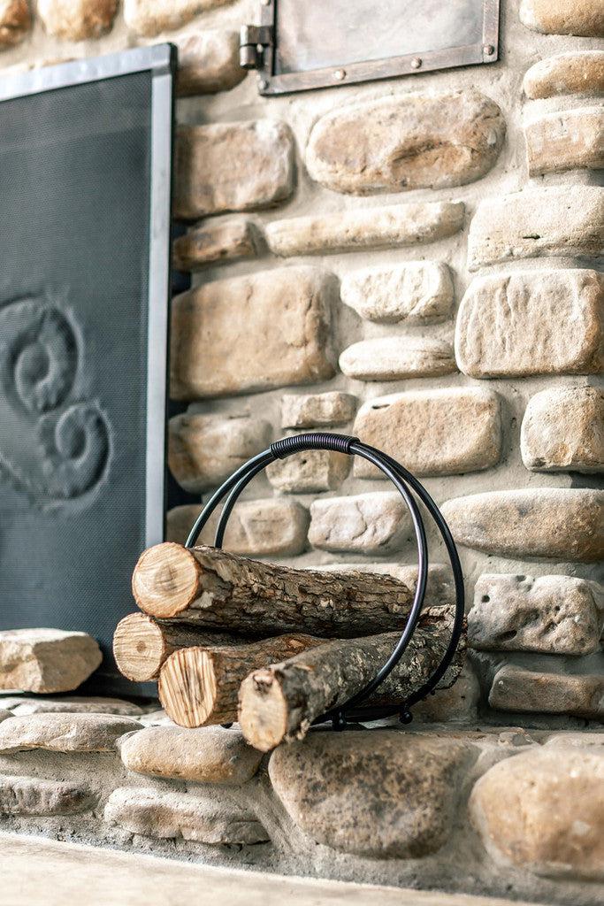 Stone County Ironworks Sylamore 13" Hand Rubbed Ivory Small Hand-Forged Iron Log Holder With Gold Iron Accent