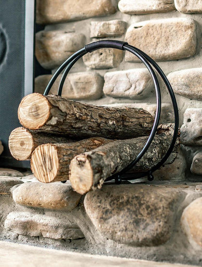 Stone County Ironworks Sylamore 13" Hand Rubbed Ivory Small Hand-Forged Iron Log Holder With Gold Iron Accent