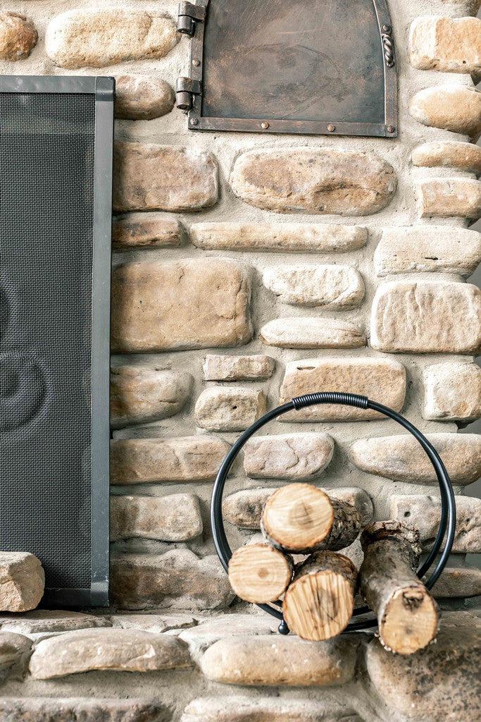 Stone County Ironworks Sylamore 13" Satin Black Small Hand-Forged Iron Log Holder With Copper Iron Accent