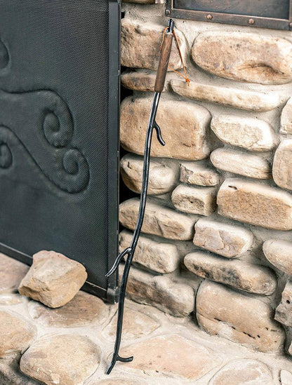 Stone County Ironworks Sylamore 30" Hand Rubbed Brass Hand-Forged Iron Branch Fire Poker With Gold Iron Accent