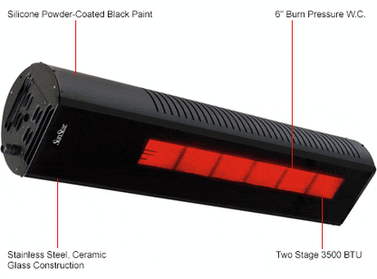 SunStar SGL Glass Series 48" 35000 BTU/hr Black Infrared Patio Heater With Propane Gas