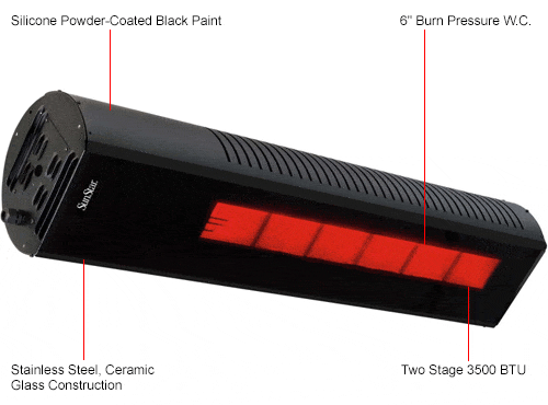 SunStar SGL Glass Series 48" 35000 BTU/hr Black Infrared Patio Heater With Propane Gas