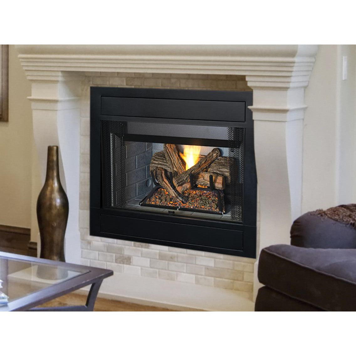 Superior BRT4342 42" Traditional B-Vent Natural Gas Fireplace With Millivolt Ignition and White Stacked Refractory Panels