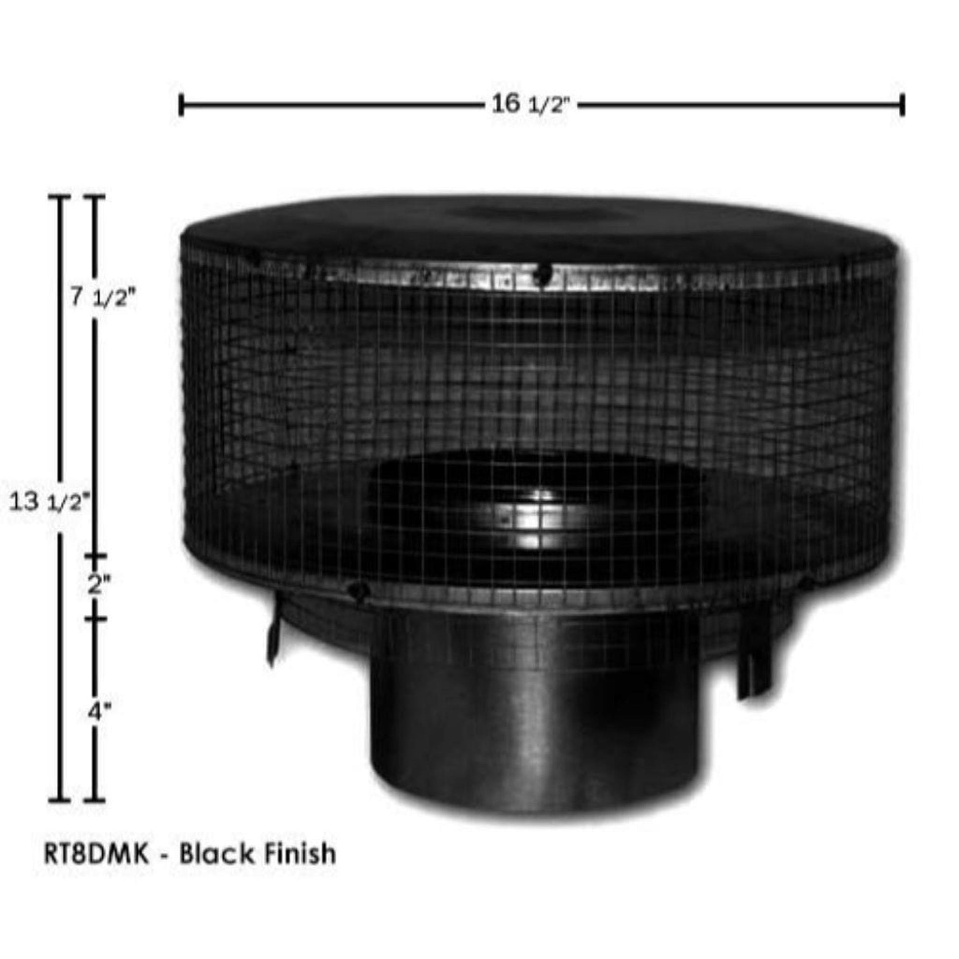 Superior Black Round Top Termination Cap With Mesh Screen for 8" Wood Burning Chimney