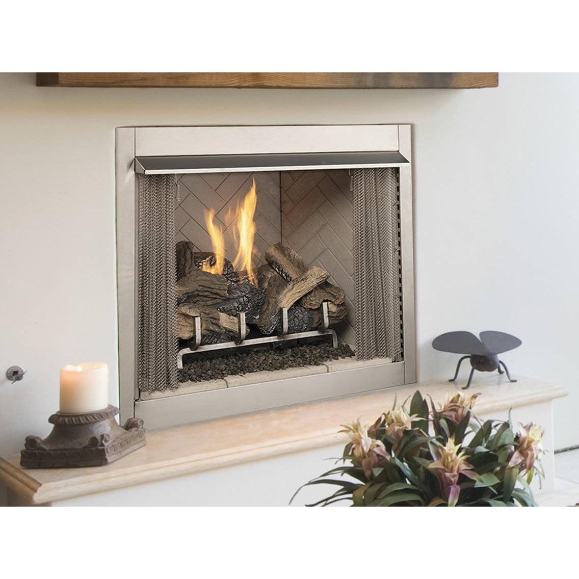 Superior VRE3236 36" Traditional Outdoor Vent-Free Natural Gas Fireplace With White Stacked Refractory Panels