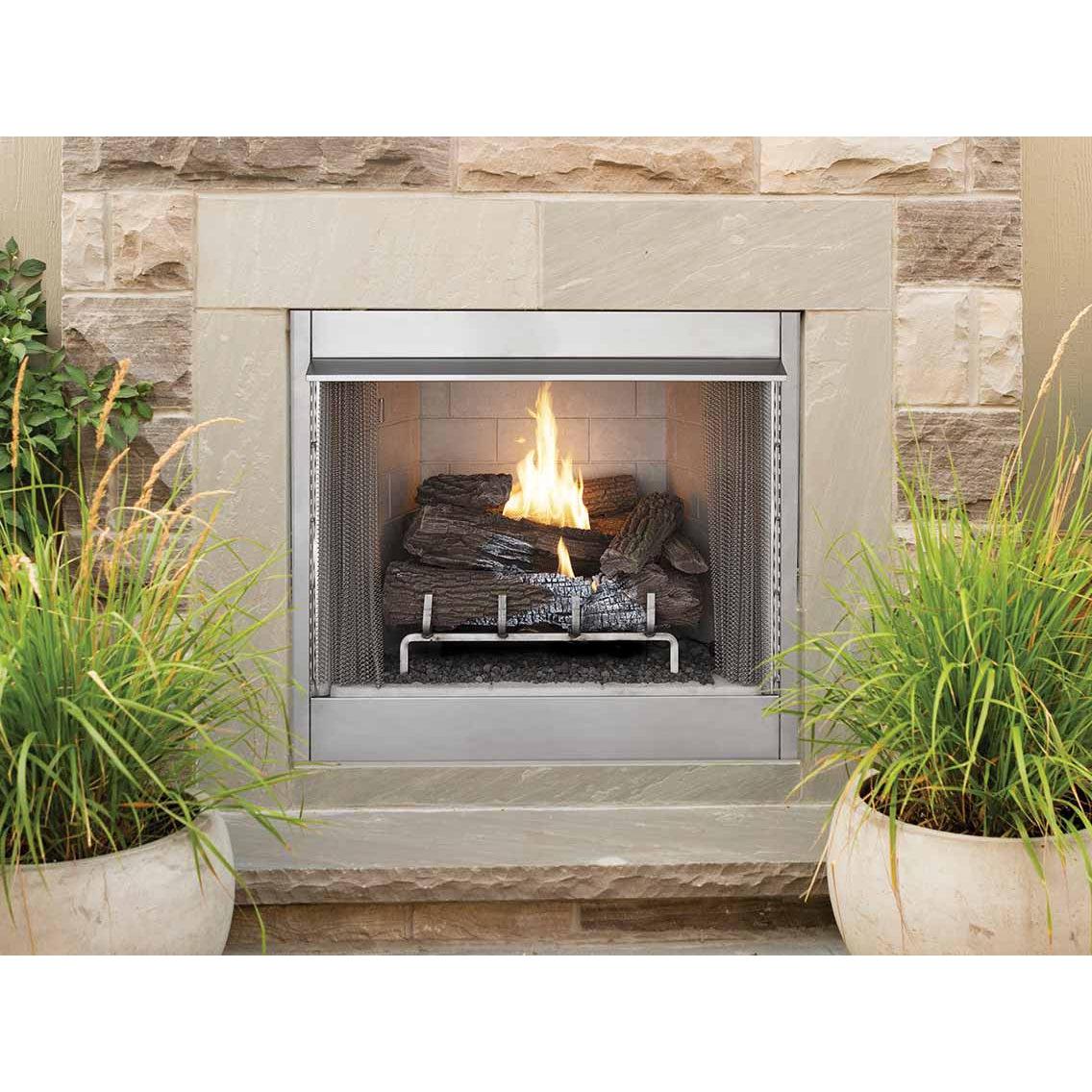 Superior VRE4236 36" Traditional Indoor/Outdoor Vent-Free Gas Fireplace With White Stacked Refractory Panels