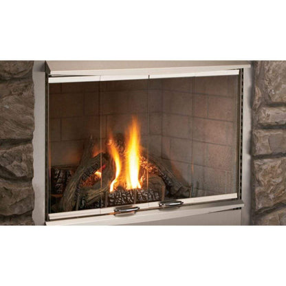 Superior VRE4336 36" Traditional Outdoor Vent-Free Natural Gas Fireplace With Electronic Ignition and White Stacked Refractory Panels