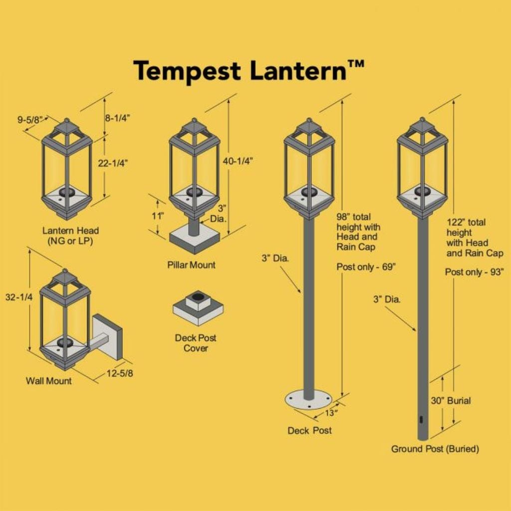 Tempest Torch 18" Decorative Outdoor Gas Lantern Head with Deck Mount Assembly