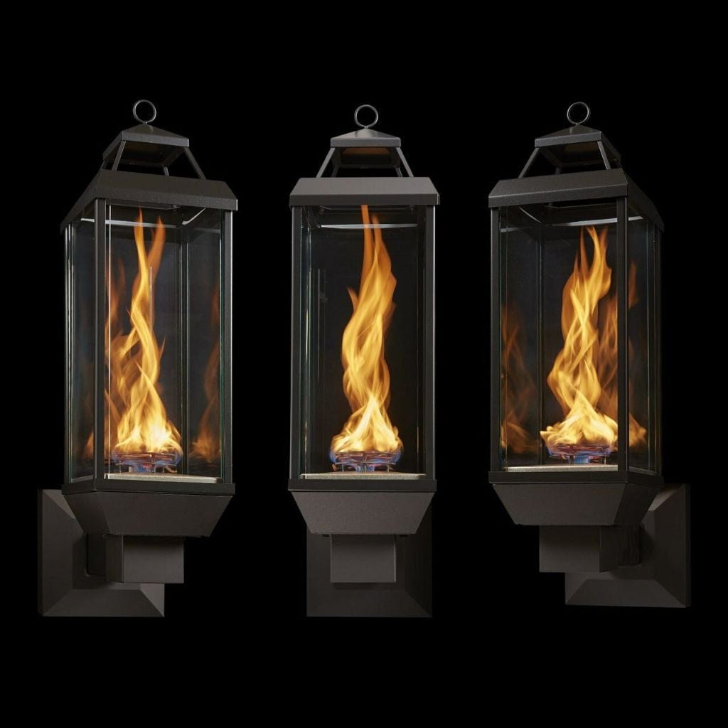 Tempest Torch 20K 18" Black Natural Gas Decorative Outdoor Lantern Head with Wall Mount Assembly and Manual Piezo Ignition