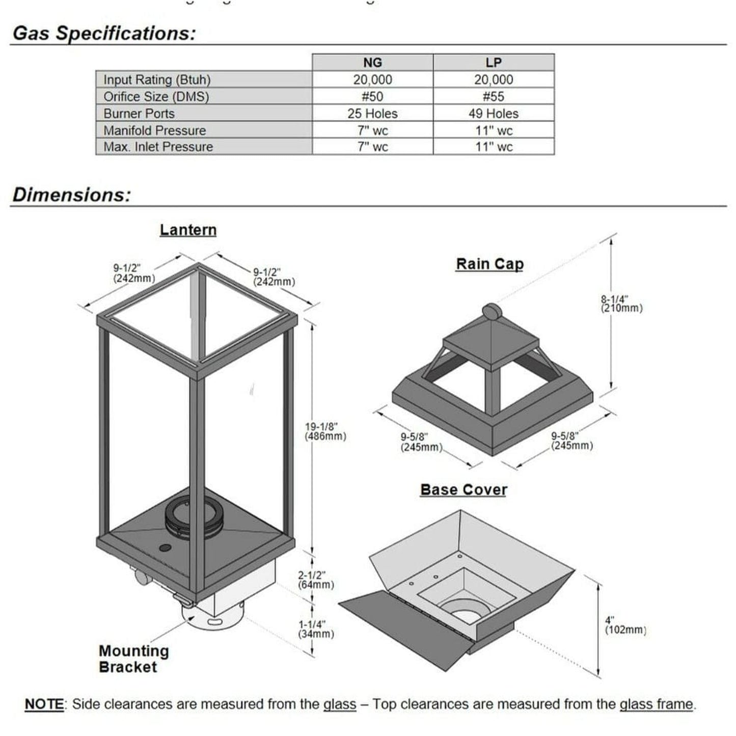 Tempest Torch 20K 18" Black Natural Gas Decorative Outdoor Lantern Head With Manual Piezo Ignition