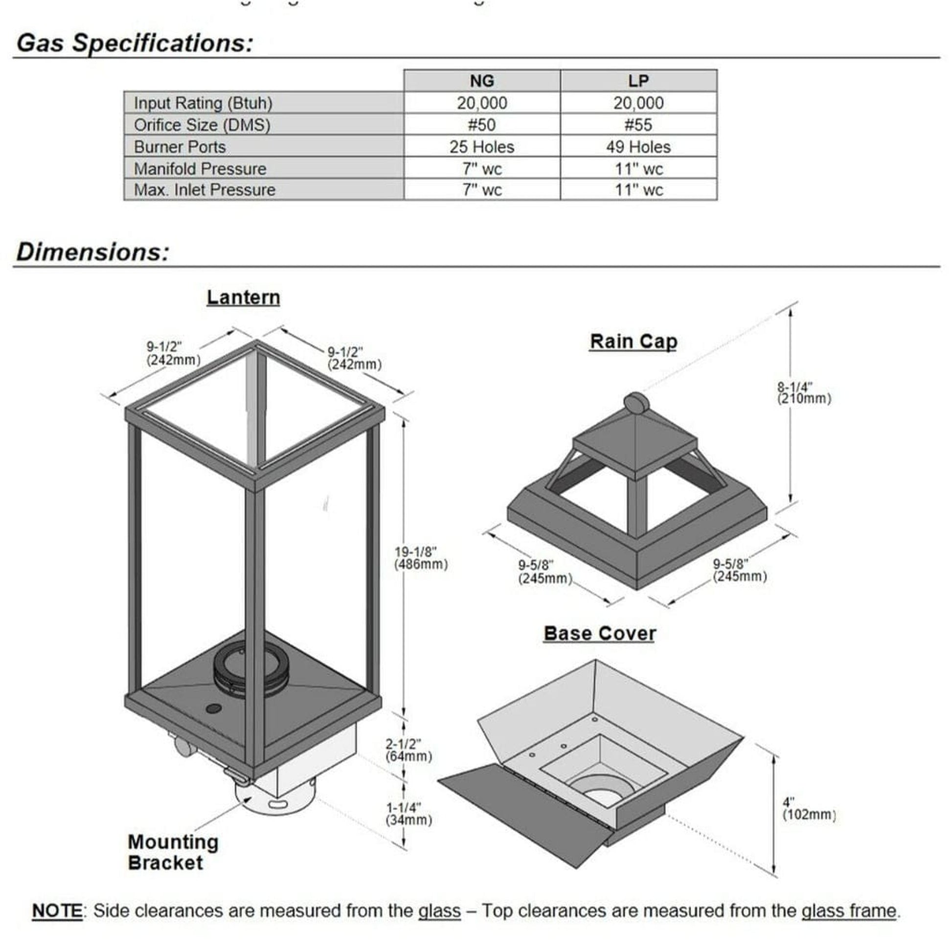 Tempest Torch 20K 18" Black Natural Gas Decorative Outdoor Lantern Head With Manual Piezo Ignition
