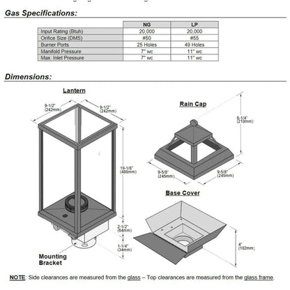 Tempest Torch 20K 18" Black Natural Gas Decorative Outdoor Lantern Head With Manual Piezo Ignition