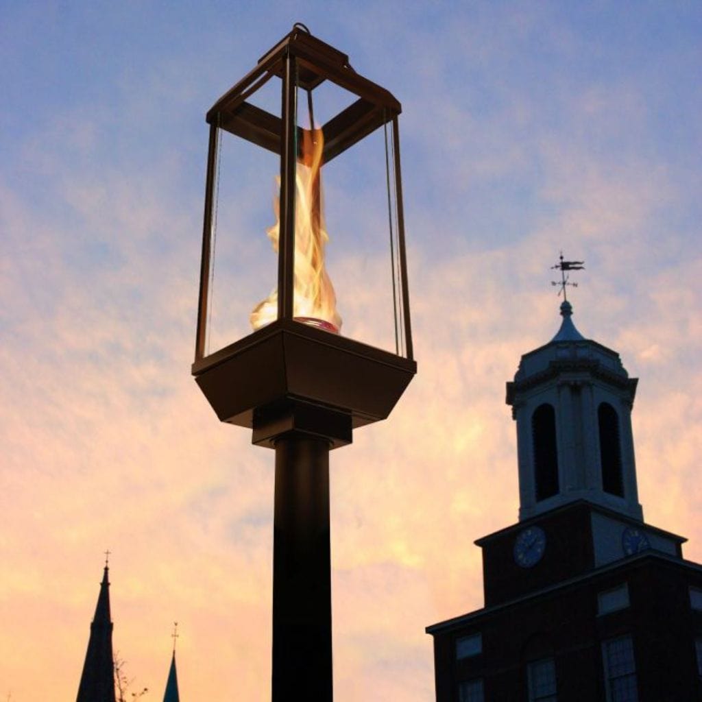 Tempest Torch 20K 18" Black Natural Gas Decorative Outdoor Lantern Head With Pillar Mount Assembly and Electronic Ignition