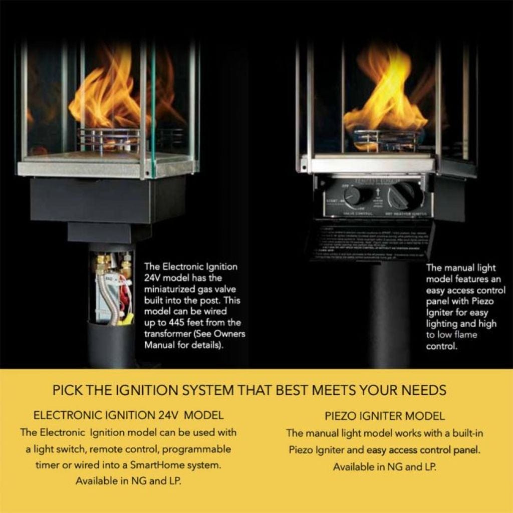 Tempest Torch 20K 18" Black Natural Gas Decorative Outdoor Lantern Head With Pillar Mount Assembly and Electronic Ignition