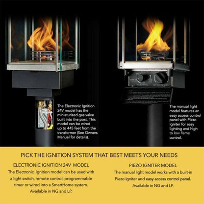 Tempest Torch 20K 18" Black Natural Gas Decorative Outdoor Lantern Head With Pillar Mount Assembly and Electronic Ignition